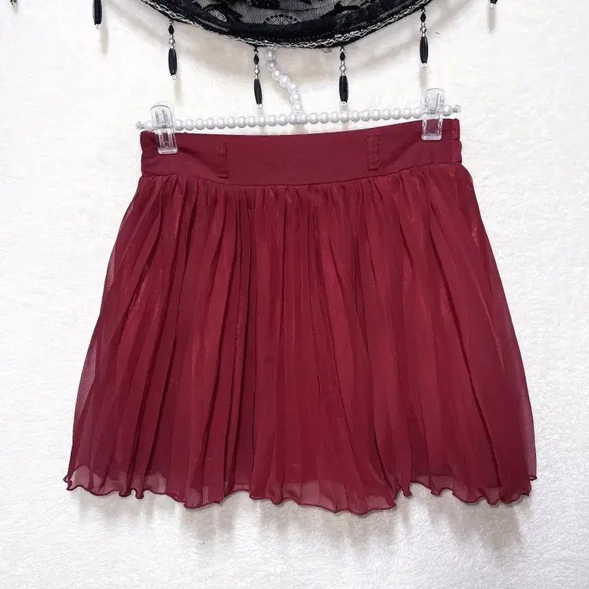 [BUNJANG] Ingni Burgundy Pleated Chiffon Mini Skirt / 잉그니 버건디 플리츠 주름 쉬폰 미니스커트 로맨틱고딕 고스 갸루 핀터