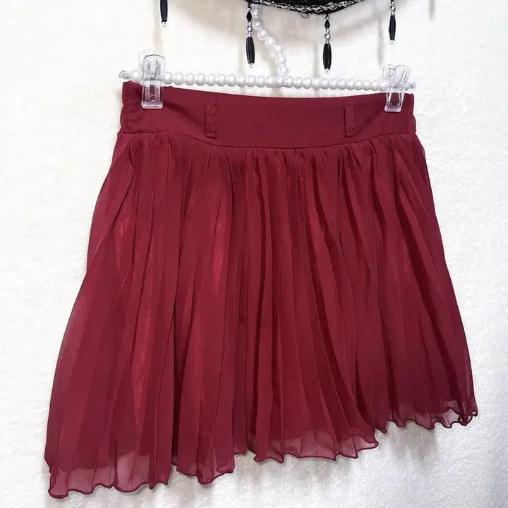 [BUNJANG] Ingni Burgundy Pleated Chiffon Mini Skirt / 잉그니 버건디 플리츠 주름 쉬폰 미니스커트 로맨틱고딕 고스 갸루 핀터