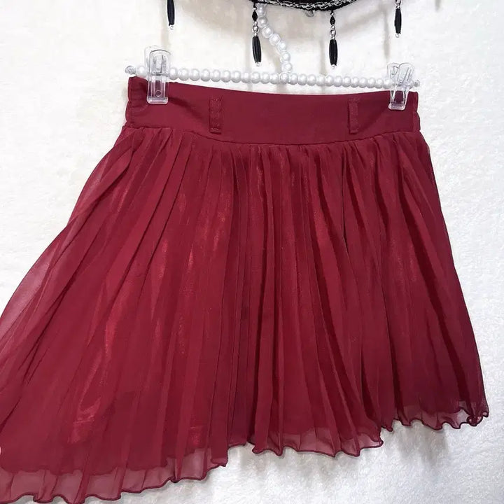 [BUNJANG] Ingni Burgundy Pleated Chiffon Mini Skirt / 잉그니 버건디 플리츠 주름 쉬폰 미니스커트 로맨틱고딕 고스 갸루 핀터