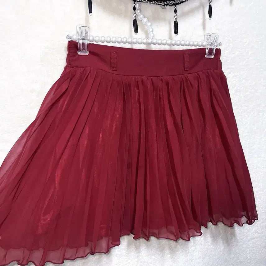 [BUNJANG] Ingni Burgundy Pleated Chiffon Mini Skirt / 잉그니 버건디 플리츠 주름 쉬폰 미니스커트 로맨틱고딕 고스 갸루 핀터