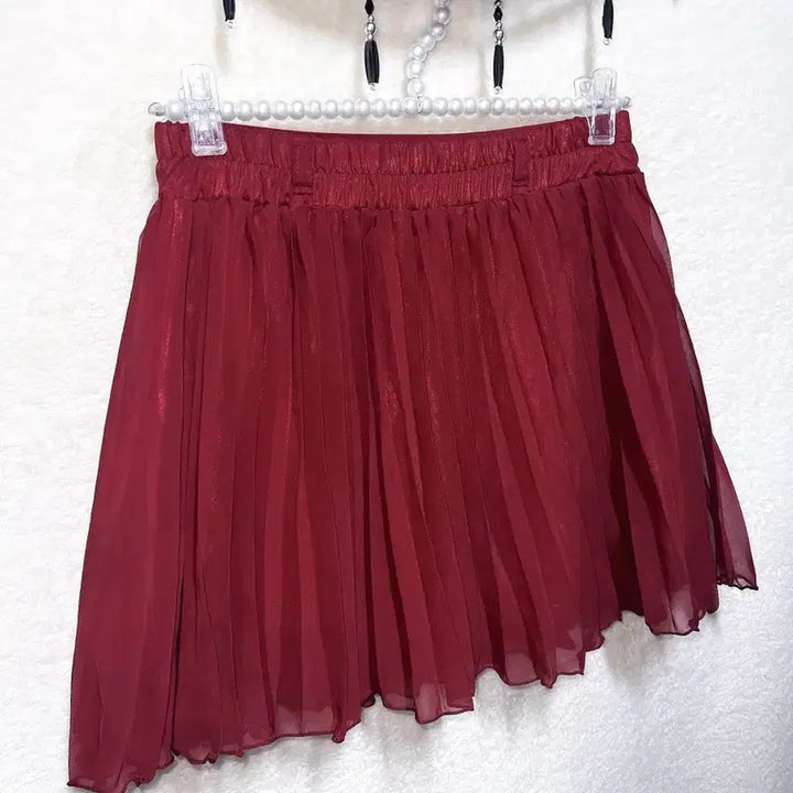 [BUNJANG] Ingni Burgundy Pleated Chiffon Mini Skirt / 잉그니 버건디 플리츠 주름 쉬폰 미니스커트 로맨틱고딕 고스 갸루 핀터