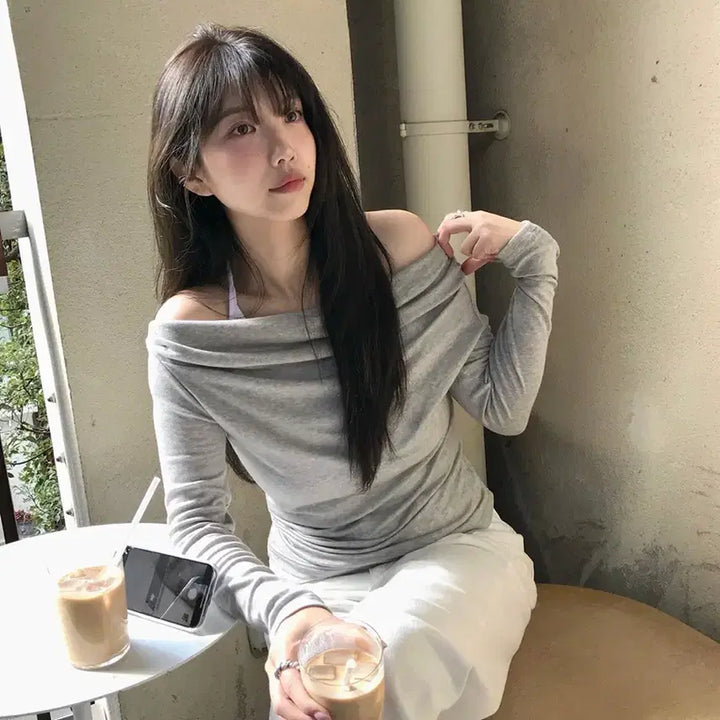 [BUNJANG] 홀터넥 레이어드 드레이프 티셔츠 그레이 / 홀터넥 레이어드 드레이프 티셔츠 그레이