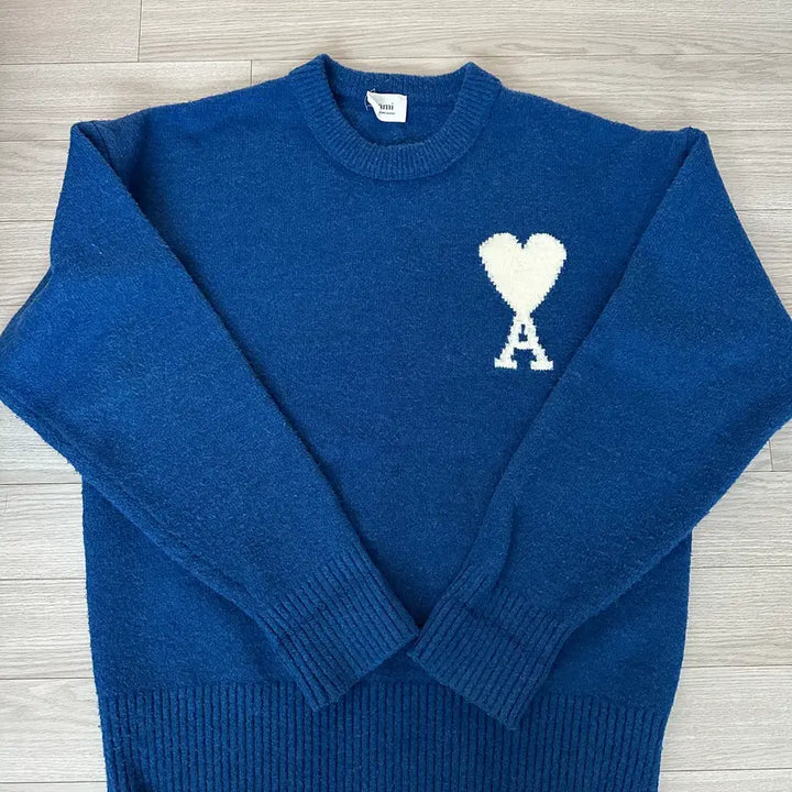 [BUNJANG] AMI Big Heart Logo Oversized Intarsia Knit Blue XL / 아미 빅 하트 로고 오버사이즈 인타르시아 니트 블루 XL