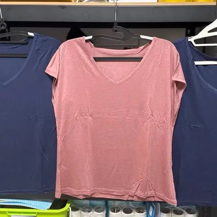 [BUNJANG] V-Neck Short Sleeve T-Shirt Set (Navy x2, Pink x1) / V넥 반팔 티셔츠 네이비2장/핑크1장