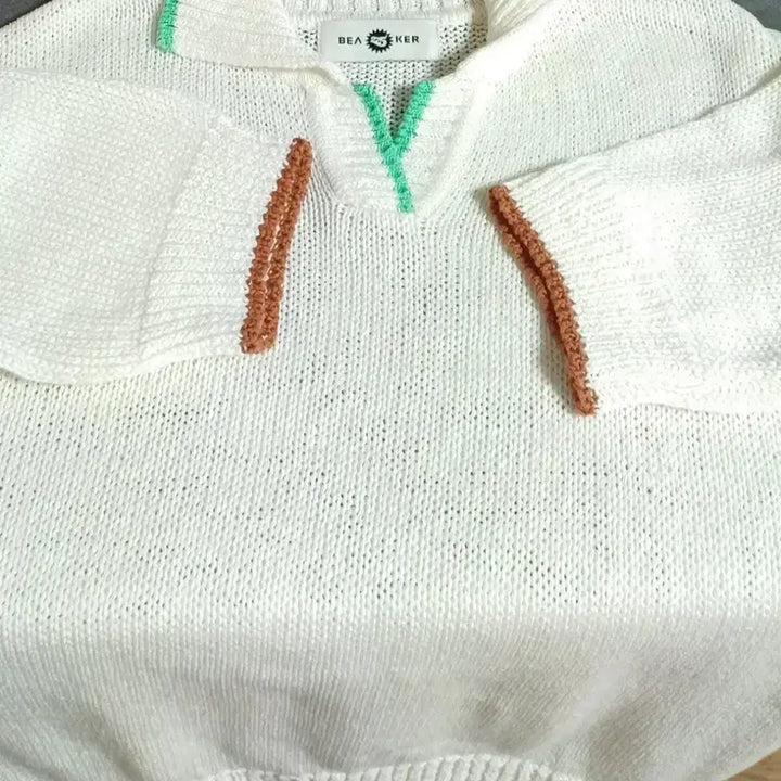 [BUNJANG] Beaker Color Block Open Collar Knit Sweater / 비이커 배색포인트 오픈카라니트 55까지 썸머니트