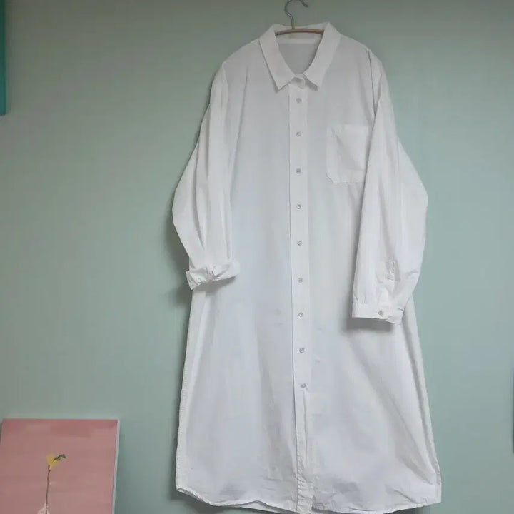 [BUNJANG] Washing Cotton 100% Long Shirt with Collar / 카라 롱 셔츠(새제품)