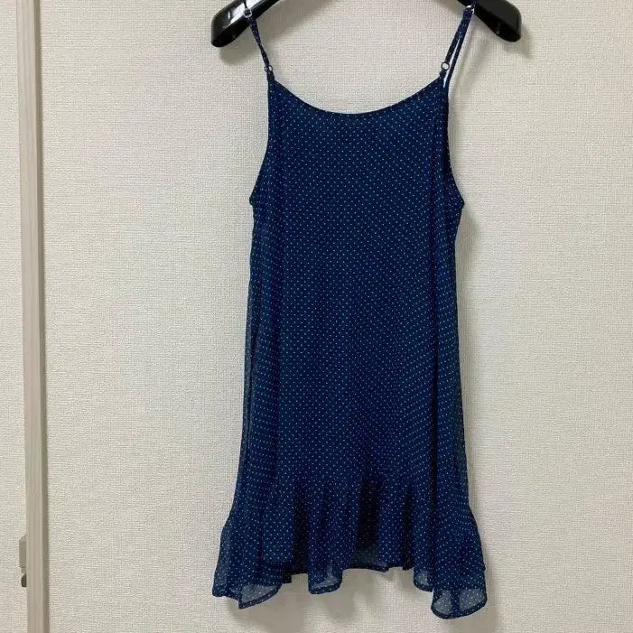 [BUNJANG] Navy Polka Dot Tiered Mini Dress / 네이비 도트 캉캉 미니 원피스