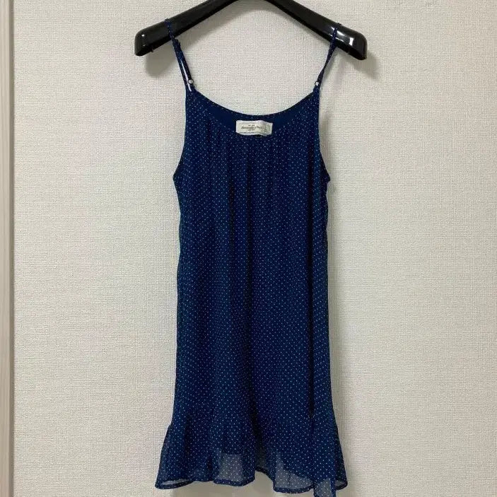 [BUNJANG] Navy Polka Dot Tiered Mini Dress / 네이비 도트 캉캉 미니 원피스