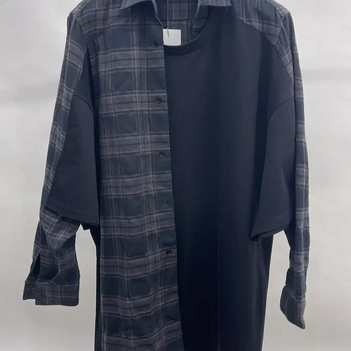 [BUNJANG] System Homme Check Mix T-shirt / 시스템옴므 체크셔츠 믹스 티셔츠