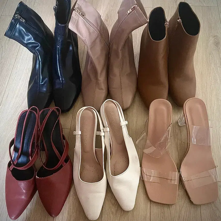 [BUNJANG] Da Vinci Slingback Boots High Heels / 레더 힐 앵클 부츠 구두