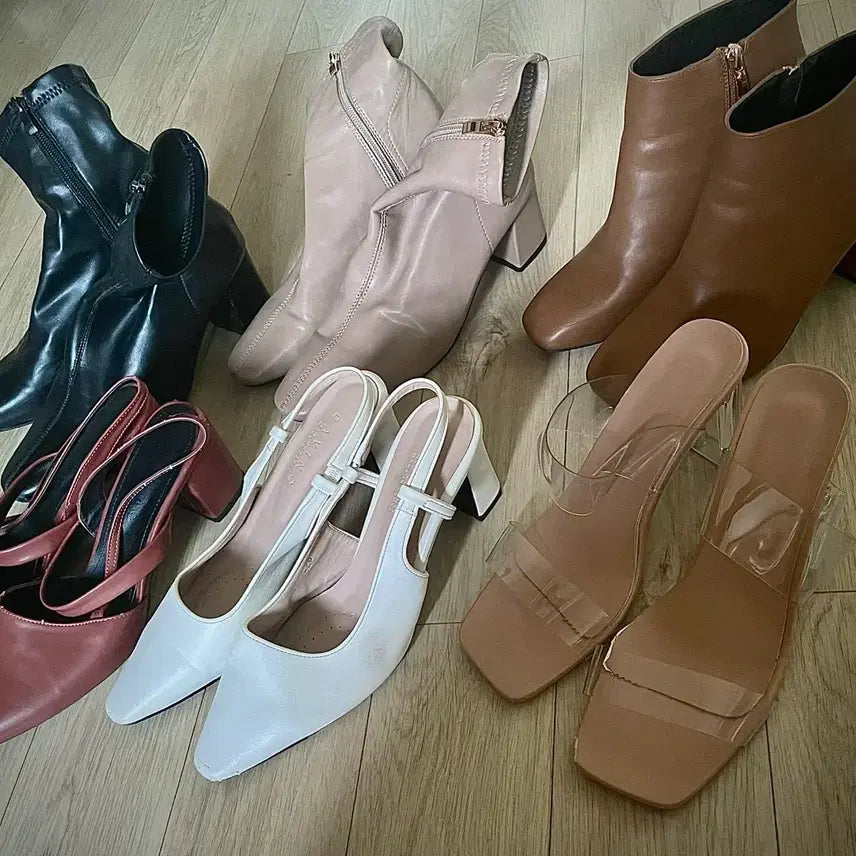 [BUNJANG] Da Vinci Slingback Boots High Heels / 레더 힐 앵클 부츠 구두