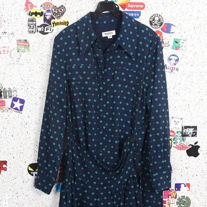 [BUNJANG] Marcus Pattern Long Sleeve Shirt Dress NV / 여성77 / 마커스 패턴 긴팔 셔츠원피스NV 35-12