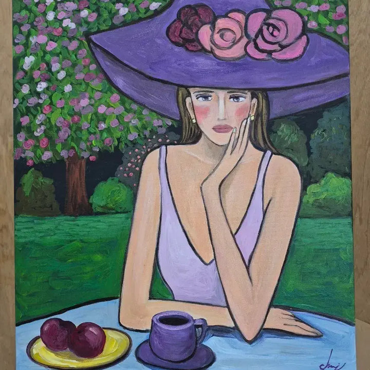 [BUNJANG] Oil Painting: Woman Thinking in Garden / 정원에서 생각하는 여인