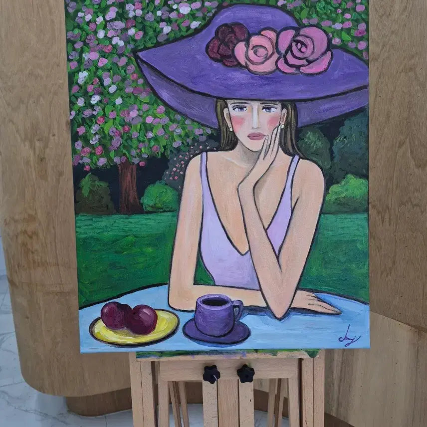 [BUNJANG] Oil Painting: Woman Thinking in Garden / 정원에서 생각하는 여인