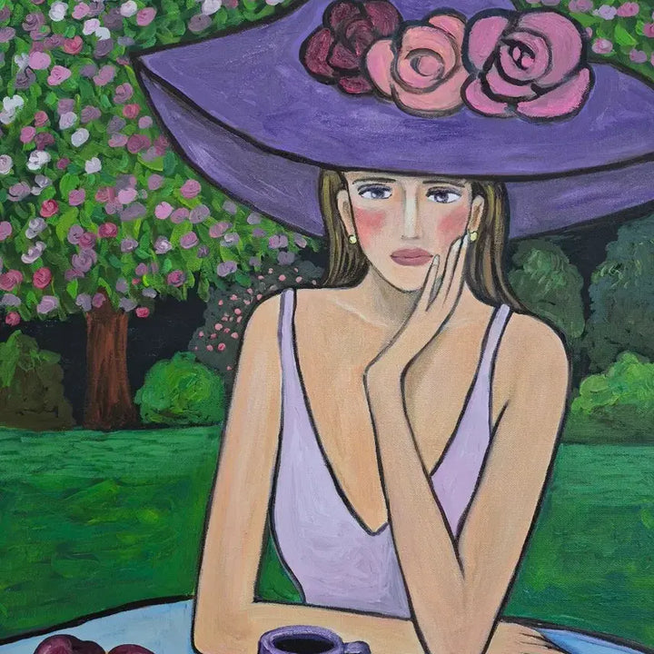 [BUNJANG] Oil Painting: Woman Thinking in Garden / 정원에서 생각하는 여인