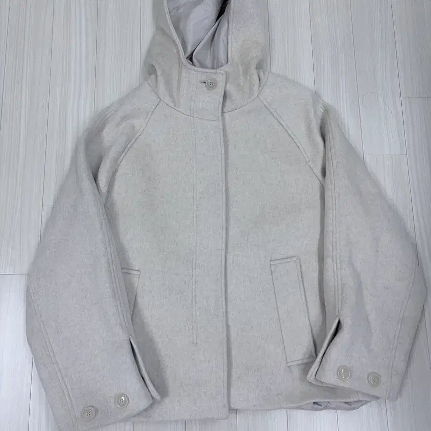 [BUNJANG] Type Service Hooded Half Coat Oatmeal / 타입서비스 후드 하프 코트 오트밀, 후디드