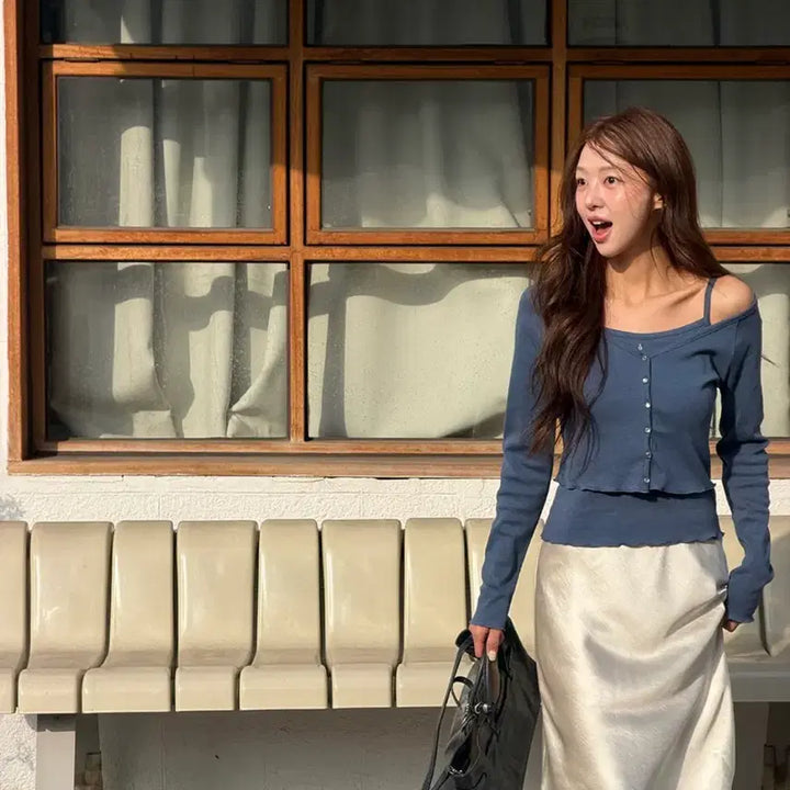 [BUNJANG] DEWL Ivory Satin Lace Skirt / 듀엘 아이보리 새틴 레이스 스커트