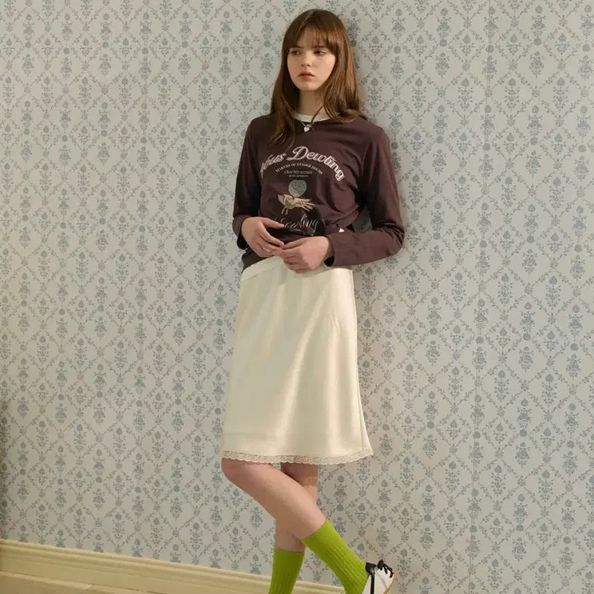 [BUNJANG] DEWL Ivory Satin Lace Skirt / 듀엘 아이보리 새틴 레이스 스커트