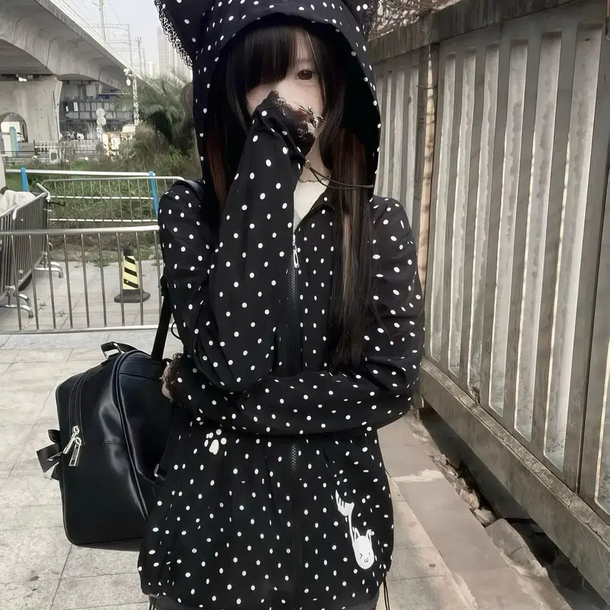 [BUNJANG] Dot Subculture Cat Ear Windbreaker / 도트 서브컬처 고양이귀 바람막이