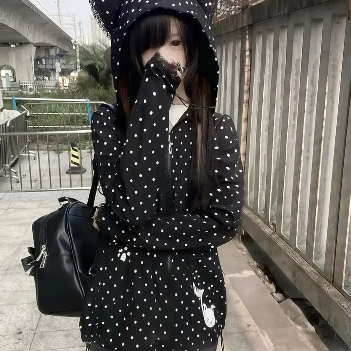 [BUNJANG] Dot Subculture Cat Ear Windbreaker / 도트 서브컬처 고양이귀 바람막이