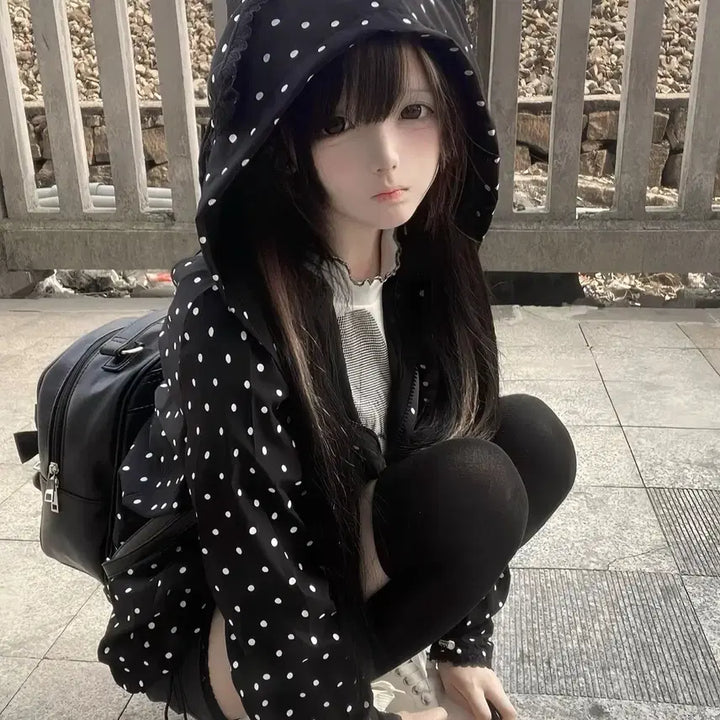 [BUNJANG] Dot Subculture Cat Ear Windbreaker / 도트 서브컬처 고양이귀 바람막이