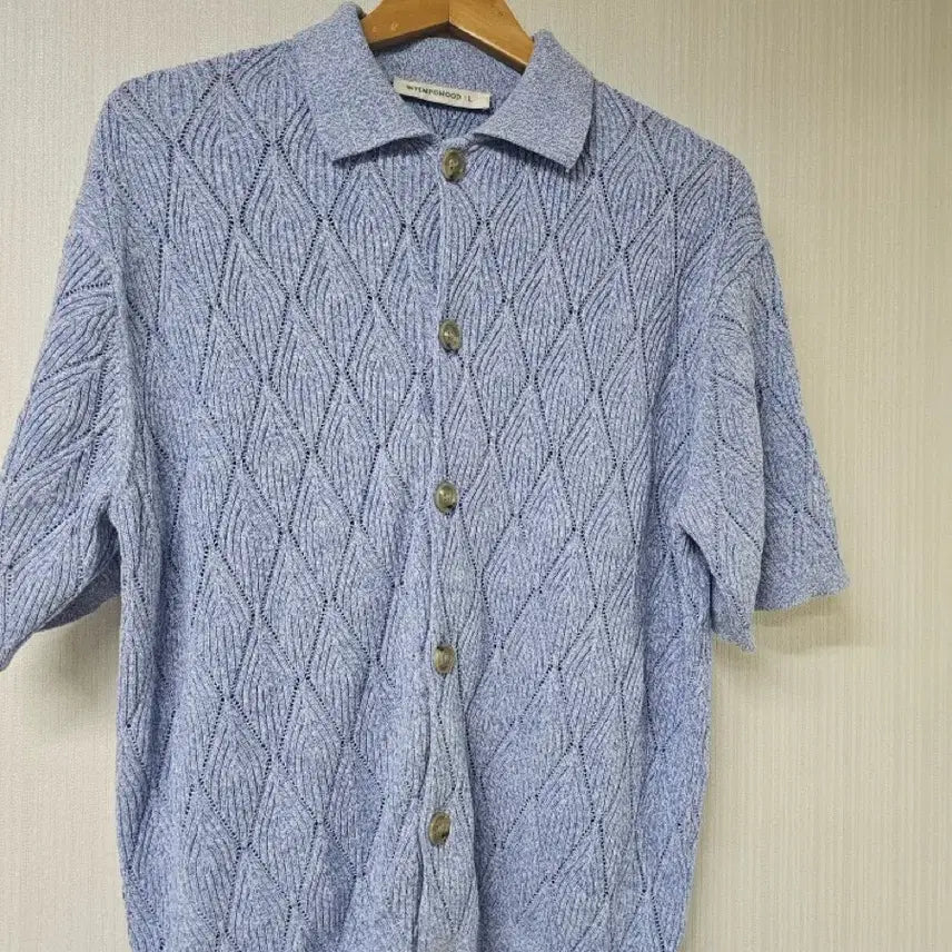 [BUNJANG] Intempo Mood Combe Pattern Collar Cardigan - Vista Blue (L) / 인템포무드 콤브 패턴 칼라 카디건 L