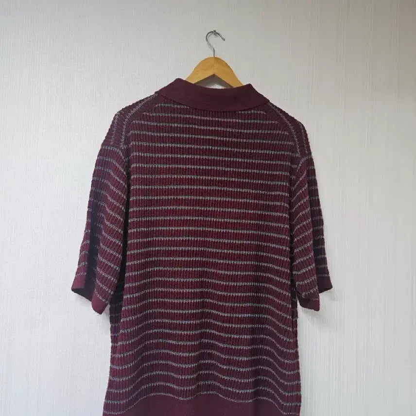 [BUNJANG] Intempo Mood Honeybee Stripe Collar Knitwear - Wine (L) / 인템포무드 허니비 스트라이프 칼라 니트웨어_와인 L