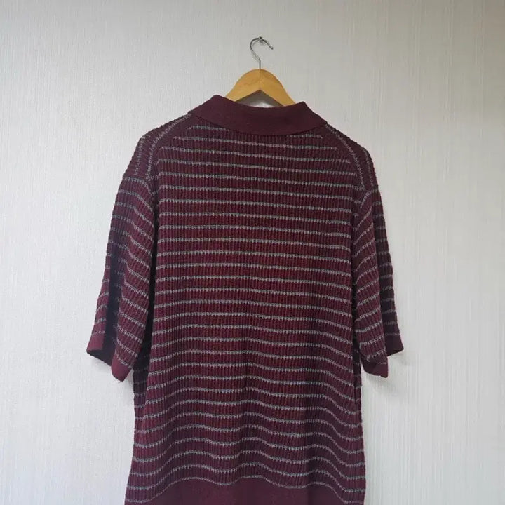 [BUNJANG] Intempo Mood Honeybee Stripe Collar Knitwear - Wine (L) / 인템포무드 허니비 스트라이프 칼라 니트웨어_와인 L