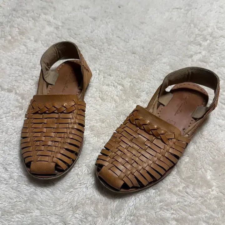 [BUNJANG] Brown Woven Leather Sandals EU35 / 브라운 우븐 가죽 샌들 EU35 / US4 새상품급