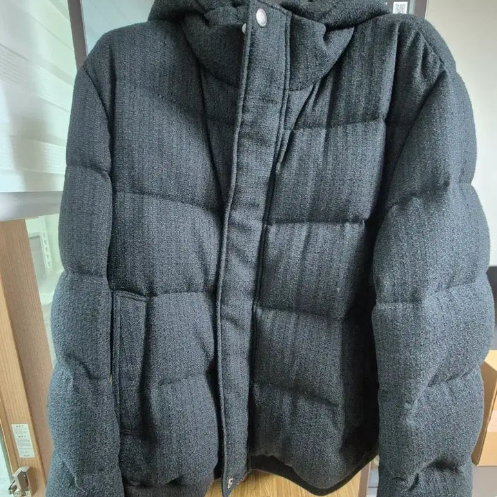 [BUNJANG] Allegri Navy Waffle Tweed Siberian Goose Down Short Puffer Jacket Size 54 / 알레그리 네이비 waffle tweed 시베리안 구스 패딩 54
