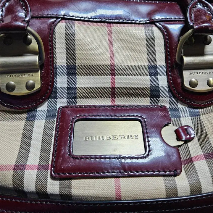 [BUNJANG] Burberry House Check Patent Trim Boston Bag / 버버리 하우스체크 페이턴트 트림 토트백 볼링백 보스턴백