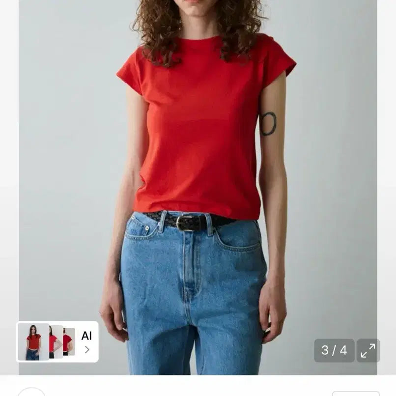 [BUNJANG] Norwood Geek Cap Sleeve T-Shirt Red / 노우드 긱 캡 슬리브 반팔티 레드