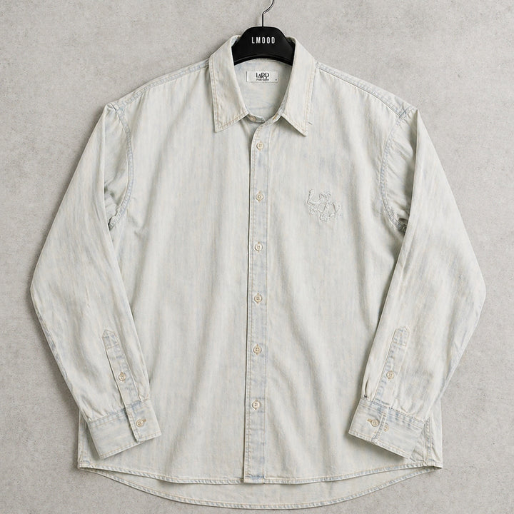 [BUNJANG] Elwood Burning Denim Cotton Shirt Ice Blue / [48] 엘무드 버닝 데님 코튼 셔츠 아이스블루