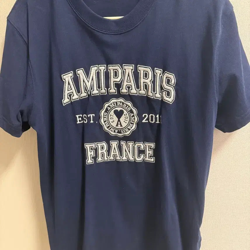 [BUNJANG] Ami Paris Navy Logo Short Sleeve T-Shirt / 아미 파리스 네이비 로고 반팔티셔츠