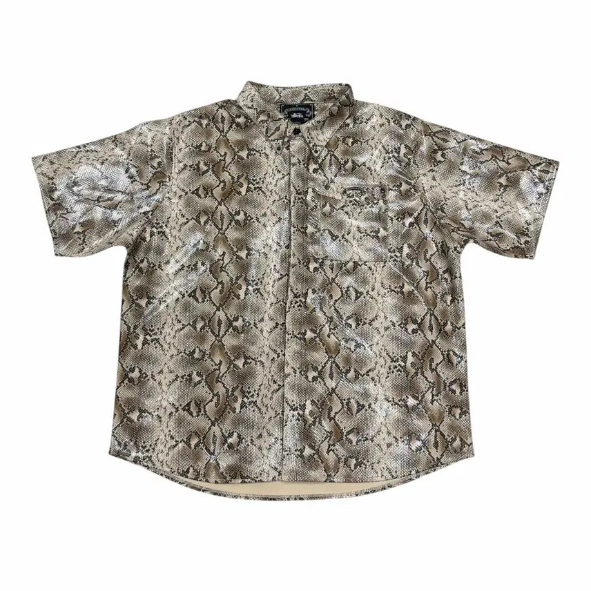 [BUNJANG] Bad Blood Viper Logo Leather Short Sleeve Shirt / 배드블러드 바이퍼 로고 레더 숏슬리브 반팔 셔츠 L