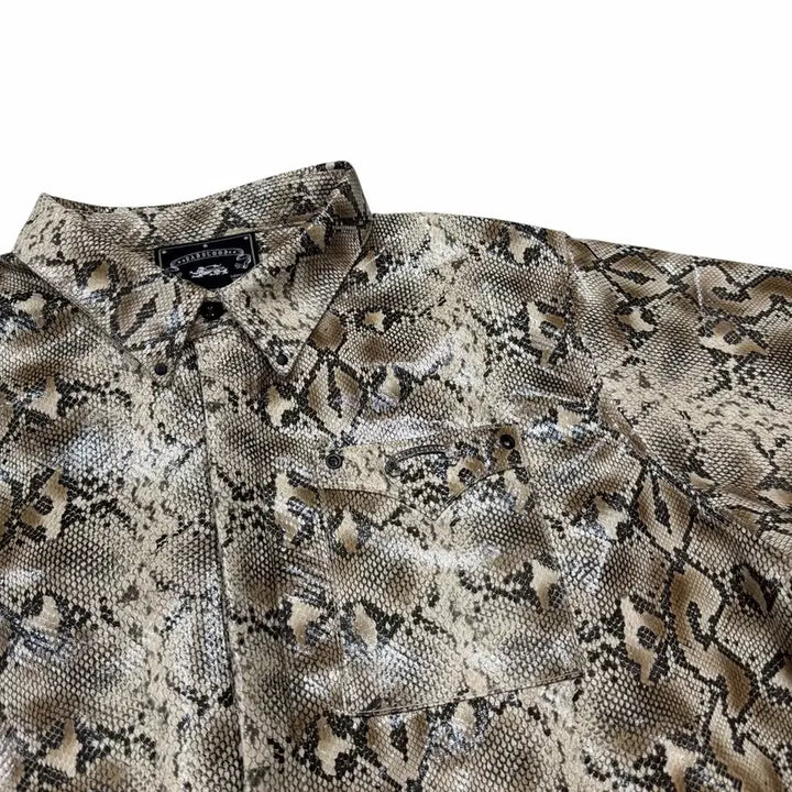 [BUNJANG] Bad Blood Viper Logo Leather Short Sleeve Shirt / 배드블러드 바이퍼 로고 레더 숏슬리브 반팔 셔츠 L