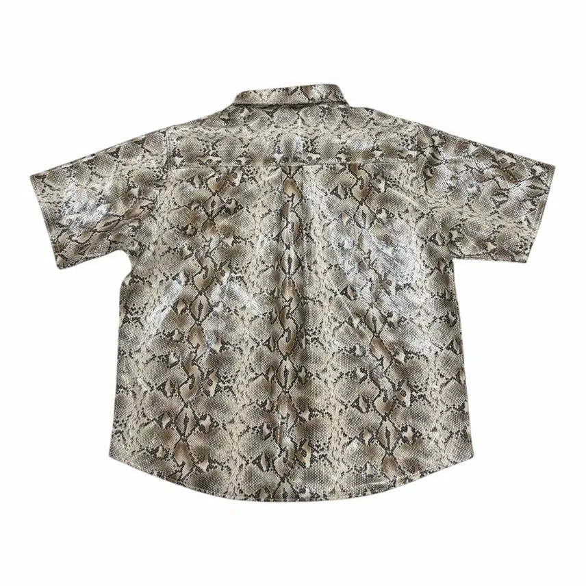 [BUNJANG] Bad Blood Viper Logo Leather Short Sleeve Shirt / 배드블러드 바이퍼 로고 레더 숏슬리브 반팔 셔츠 L