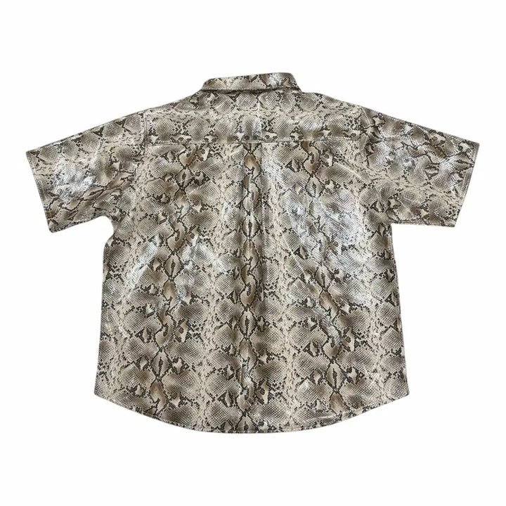 [BUNJANG] Bad Blood Viper Logo Leather Short Sleeve Shirt / 배드블러드 바이퍼 로고 레더 숏슬리브 반팔 셔츠 L
