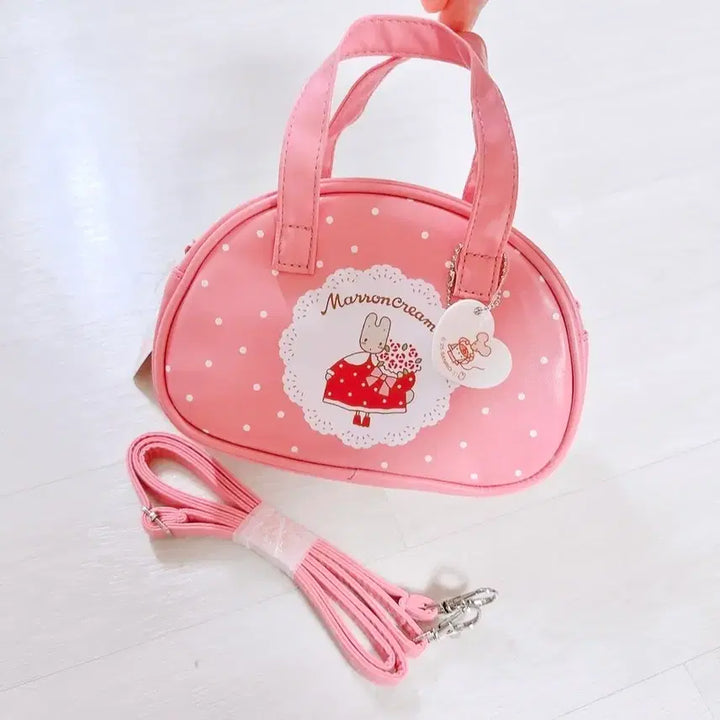 [BUNJANG] Sanrio Marron Cream Pink Dot Tote Bag with Strap / 산리오 일본정품 마론크림 핑크 도트 토트백 + 스트랩 / 새상품
