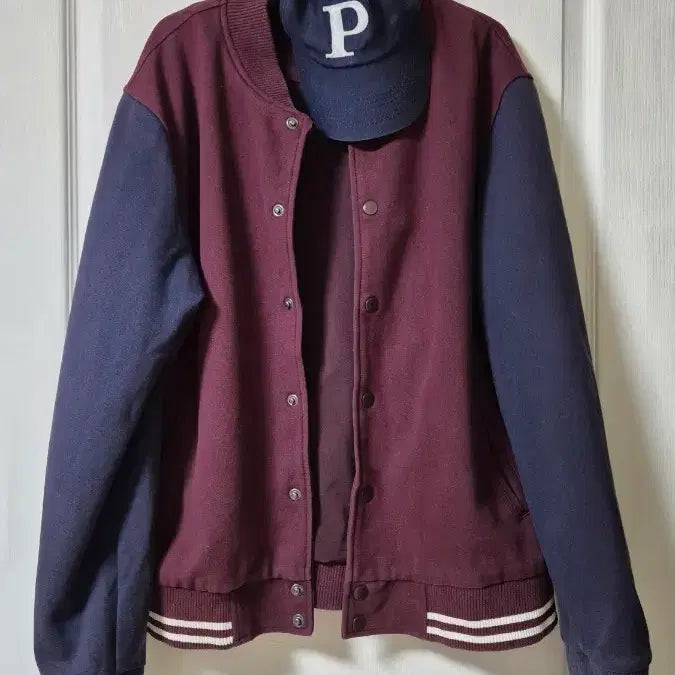 [BUNJANG] TOPTEN Burgundy Baseball Jacket &amp; HOTPING Navy Skirt Bundle / 탑텐 야구 점퍼 + 핫핑 네이비 스커트