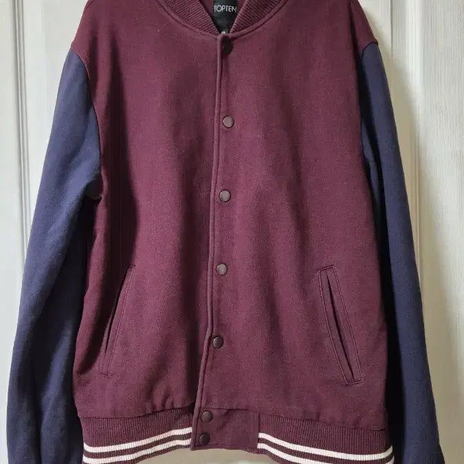 [BUNJANG] TOPTEN Burgundy Baseball Jacket &amp; HOTPING Navy Skirt Bundle / 탑텐 야구 점퍼 + 핫핑 네이비 스커트