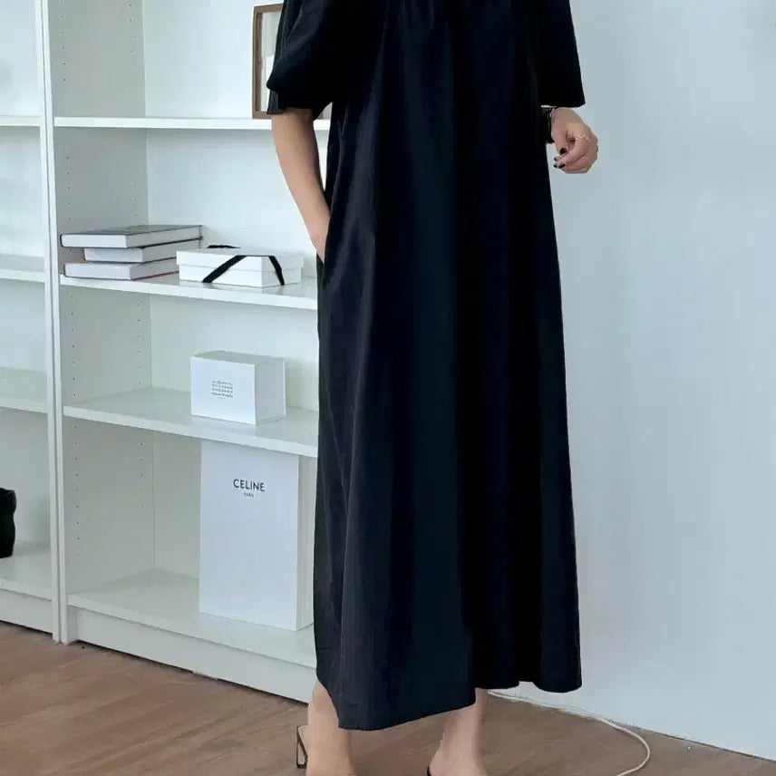 [BUNJANG] Loose Fit Square Neck Long Dress / 새상품 바스락 스퀘어넥 날개 반팔 루즈핏 롱 원피스 임부복 빅사이즈 가능