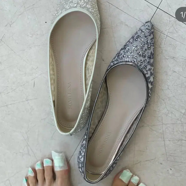 [BUNJANG] Songri Na Gold Glitter Mesh Flat Shoes / 송리나 골드 글리터 메쉬 플랫 225_230