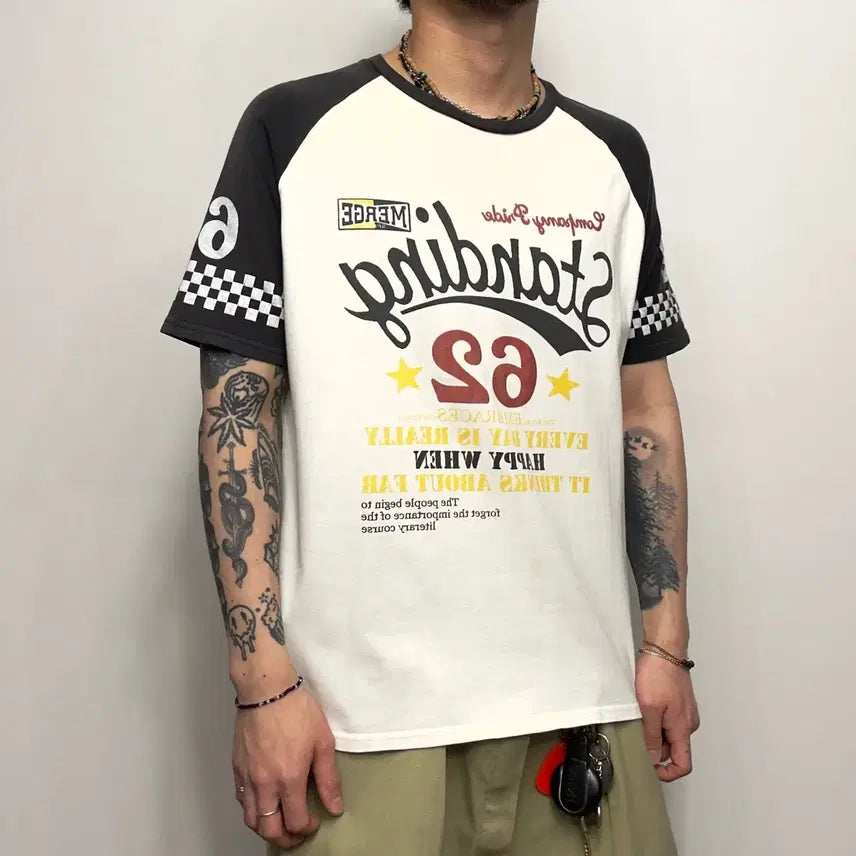[BUNJANG] Blue Shower Vintage Motorcycle Raglan T-Shirt / Blue Shower 모터사이클 빈티지 나그랑 반팔티셔츠