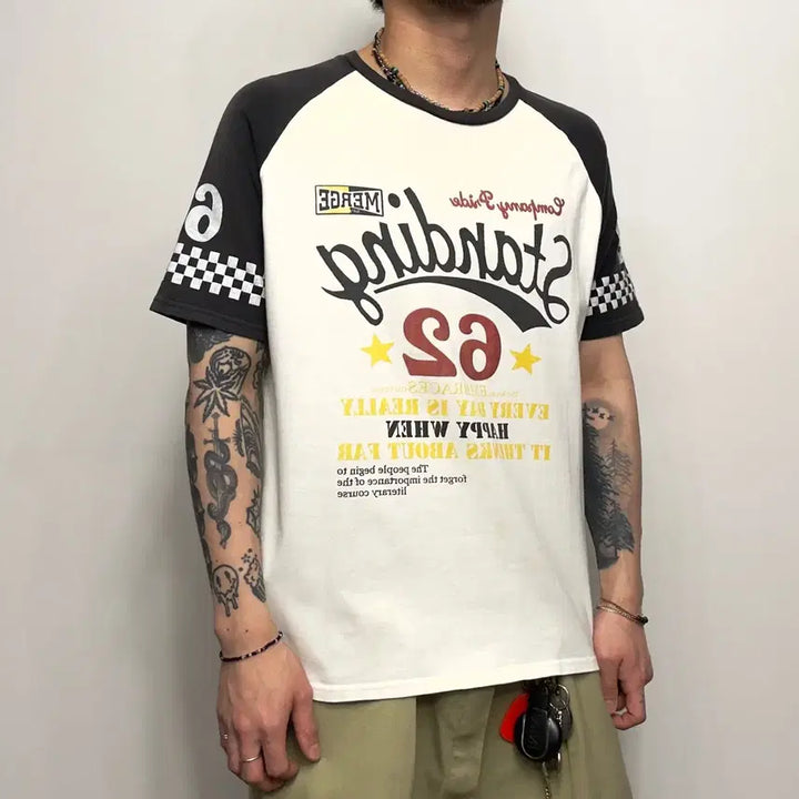 [BUNJANG] Blue Shower Vintage Motorcycle Raglan T-Shirt / Blue Shower 모터사이클 빈티지 나그랑 반팔티셔츠