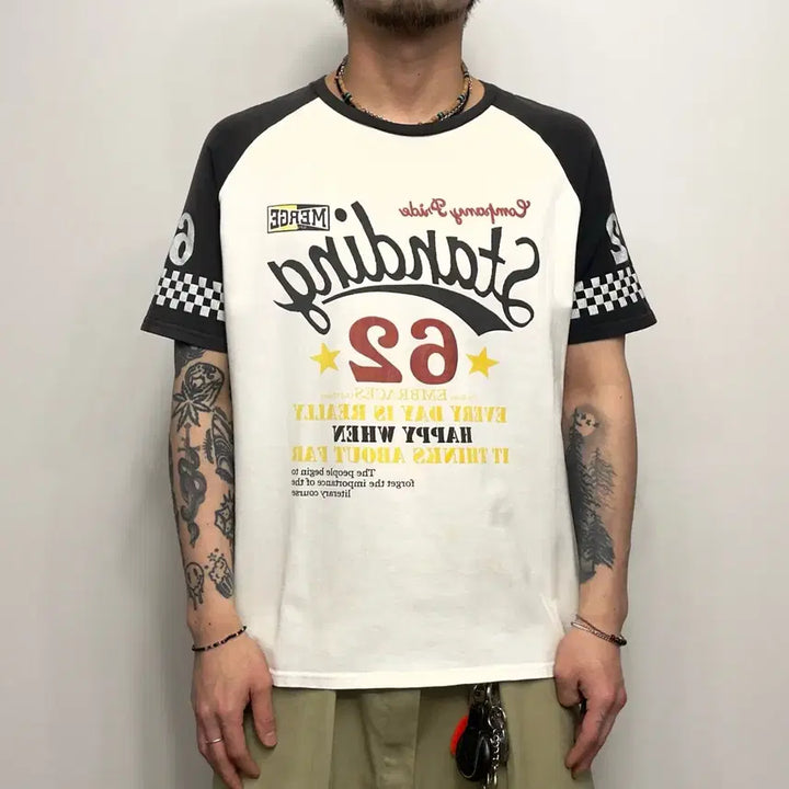 [BUNJANG] Blue Shower Vintage Motorcycle Raglan T-Shirt / Blue Shower 모터사이클 빈티지 나그랑 반팔티셔츠