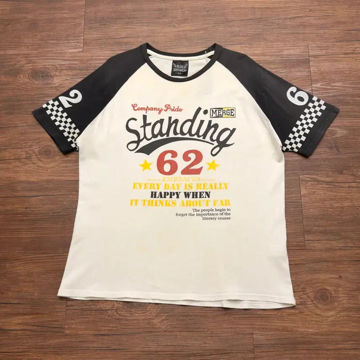 [BUNJANG] Blue Shower Vintage Motorcycle Raglan T-Shirt / Blue Shower 모터사이클 빈티지 나그랑 반팔티셔츠
