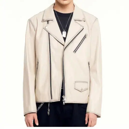 [BUNJANG] DoffJason Ivory Leather Rider Jacket / DoffJason 아이보리 라이더 가죽 자켓