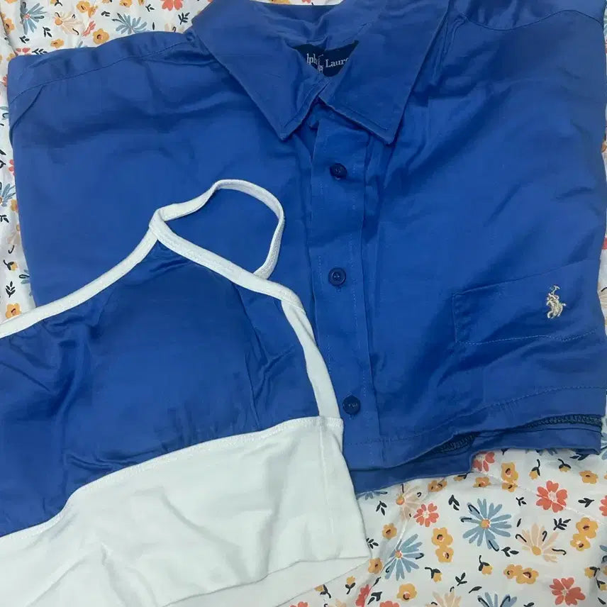 [BUNJANG] Polo Ralph Lauren Blue Shirt + White Tank Top Set (Reformed) / 폴로 랄프로렌 블루 셔츠 + 화이트 나시 세트 (리폼)