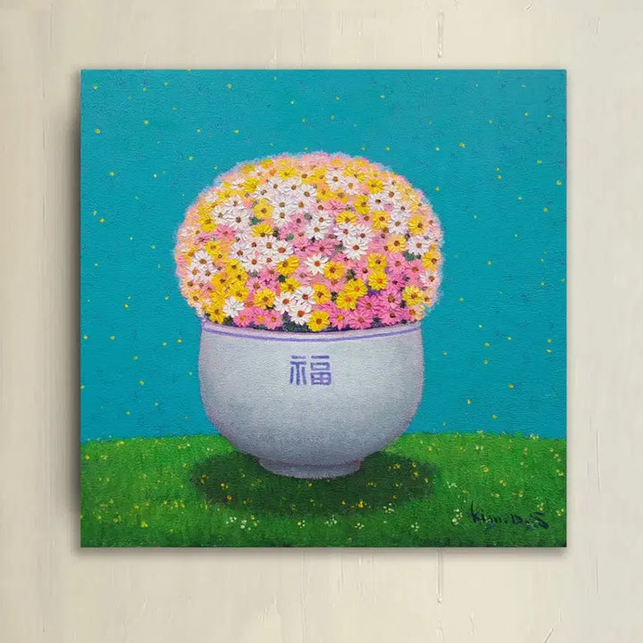 [BUNJANG] Kim Doo-sik "Beautiful Rice Flower" Oil on Canvas Painting (12-Ho, 55x55cm) / 아름다운밥꽃